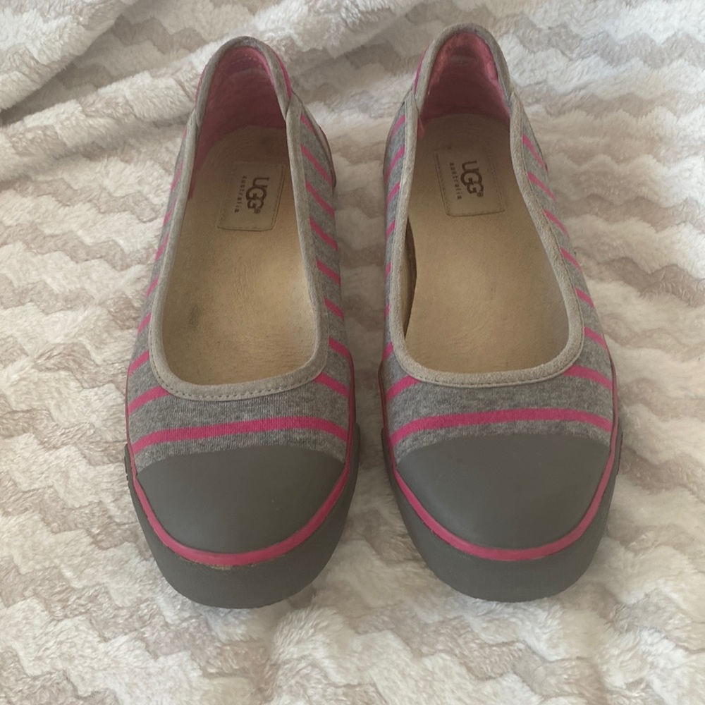 Ugg Grey and Pink Striped Flats Size 8